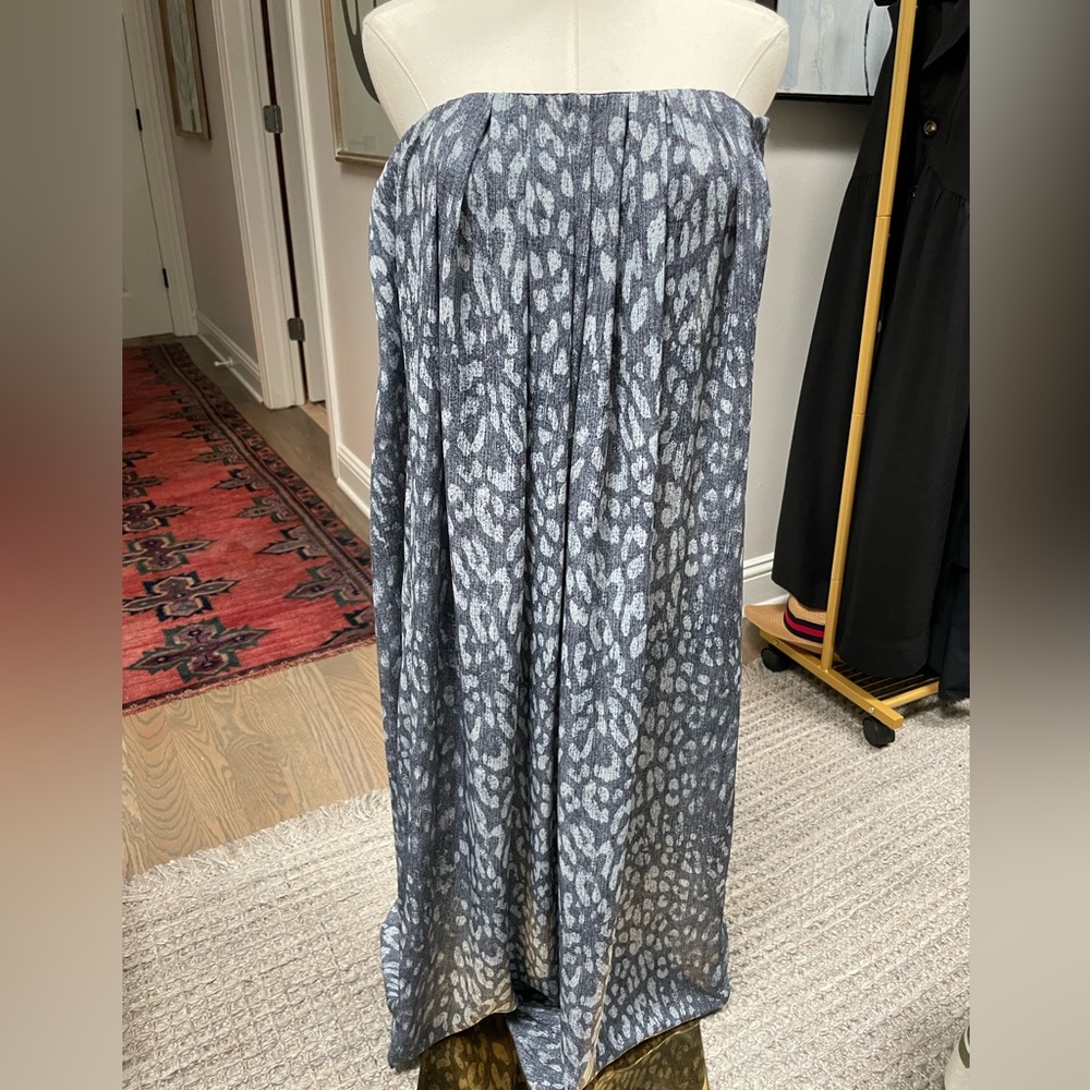 L’AGENCE Blue Leopard Print Strapless Printed Satin Maxi Dress Blue Size 0